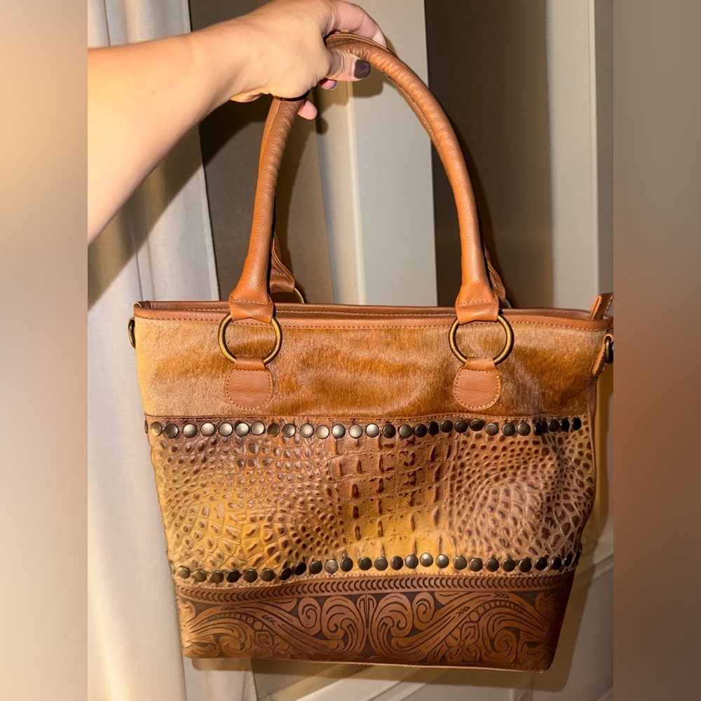 Large Brown Leather western Tote Bag